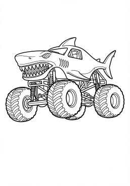 Voir le coloriage Monster truck style requin avec des dents acérées