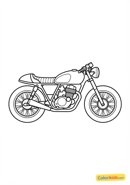 Desenho para colorir para imprimir: moto estilo café racer com selim de couro