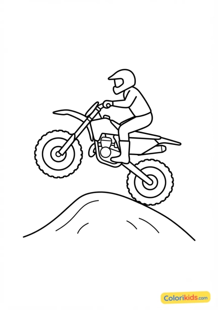 Desenho para colorir para imprimir: moto de cross saltando uma lombada