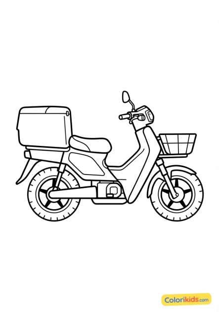 Desenho para colorir para imprimir: moto de entrega rápida na cidade