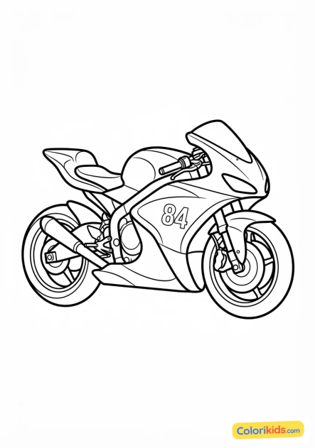 Desenho para colorir para imprimir: moto de corrida com linhas aerodinâmicas
