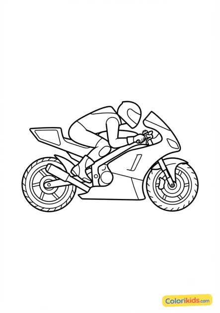 Dibujo para colorear para imprimir: moto de carreras aerodinámica en circuito