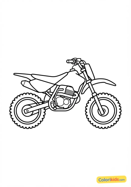 Ausmalbild zum Ausdrucken: kleine Motocross-Maschine mit Stollenreifen