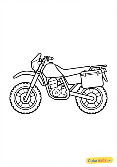 Desenho para colorir para imprimir: moto de turismo com alforjas de viagem