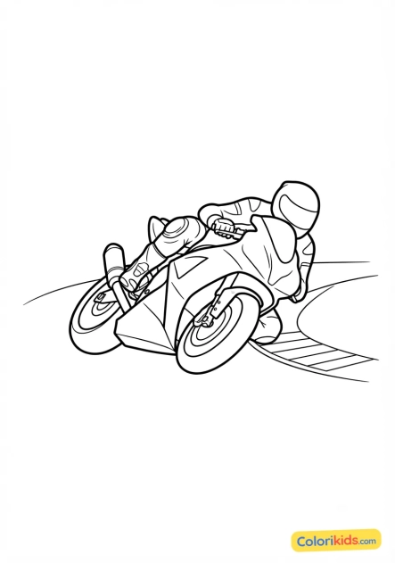 Dibujo para colorear para imprimir: moto de pista con un piloto inclinado