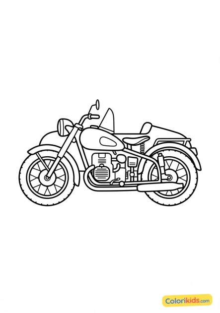 Dibujo para colorear para imprimir: moto clásica con sidecar