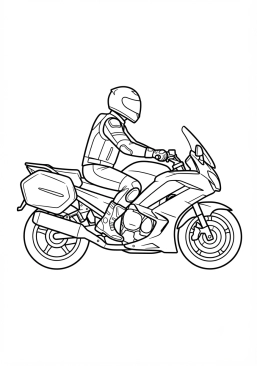 Malvorlage Motorrad mit Fahrer in kompletter Ausrüstung