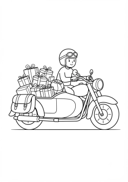 Malvorlage Motorrad mit Geschenken gefüllten Packtaschen