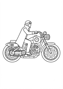 Malvorlage Motorrad im Steampunk-Stil mit Zahnrädern