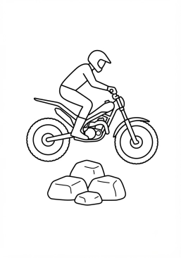 Malvorlage Trial-Motorrad springt über Felsen