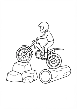 Malvorlage Trial-Motorrad auf einem Hindernisparcours