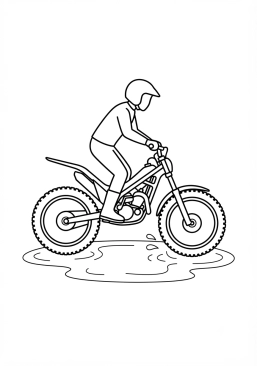 Malvorlage Trial-Motorrad fährt durch eine Pf、tse