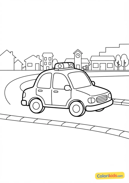 Coloriage à imprimer : voiture de police patrouillant en ville