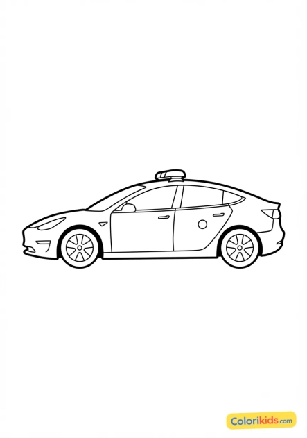 Coloriage à imprimer : voiture de police électrique écologique