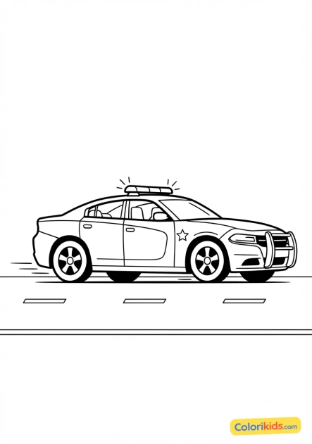 Coloriage à imprimer : voiture de police d'interception sur autoroute