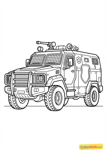 Coloriage à imprimer : voiture de police anti-émeute et de maintien de l'ordre