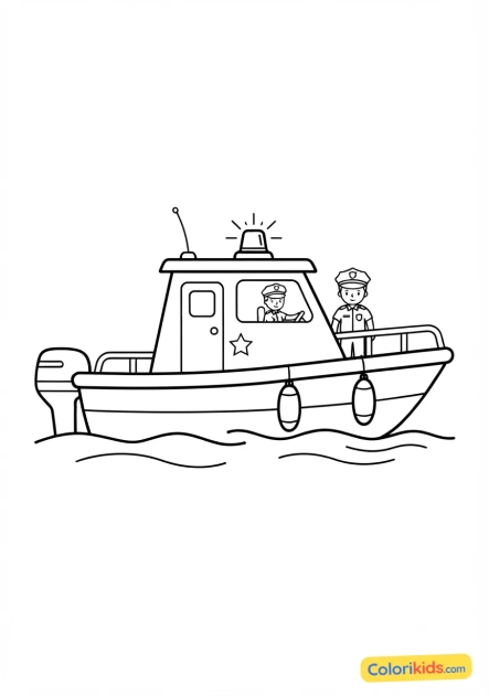 Coloriage à imprimer : bateau de police fluviale et nautique