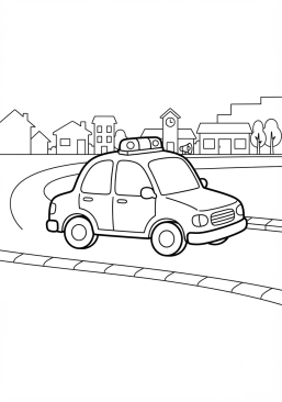 Voir le coloriage Voiture de police patrouillant en ville