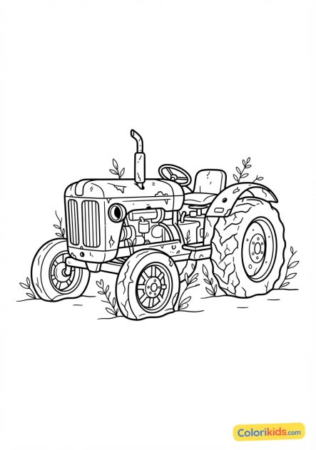 Coloriage à imprimer : vieux tracteur rouillé laissé à l'abandon