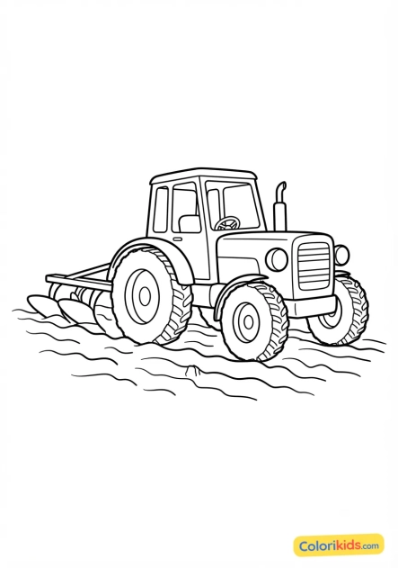 Coloriage à imprimer : tracteur en train de labourer la terre