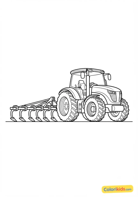 Coloriage à imprimer : tracteur avec un cultivateur