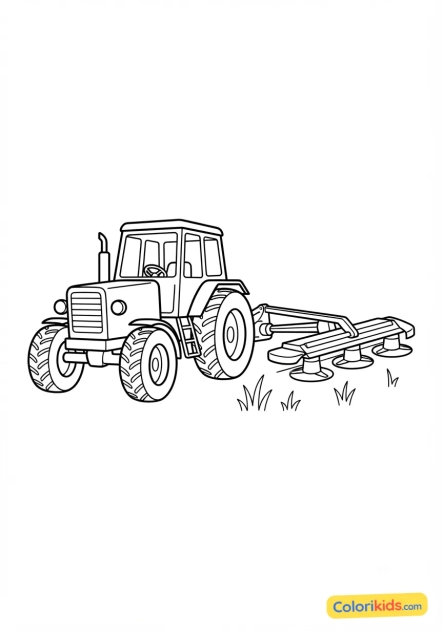 Coloriage à imprimer : tracteur avec une faucheuse à disques