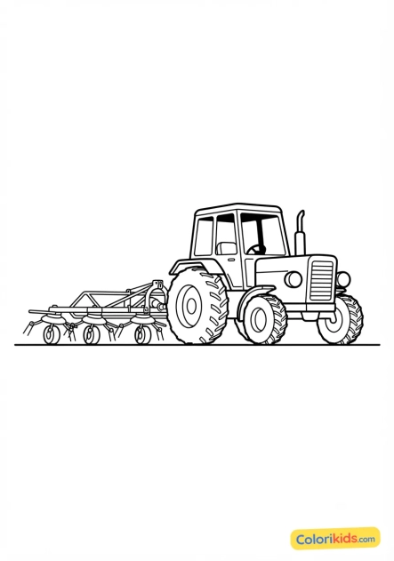 Coloriage à imprimer : tracteur avec une herse rotative