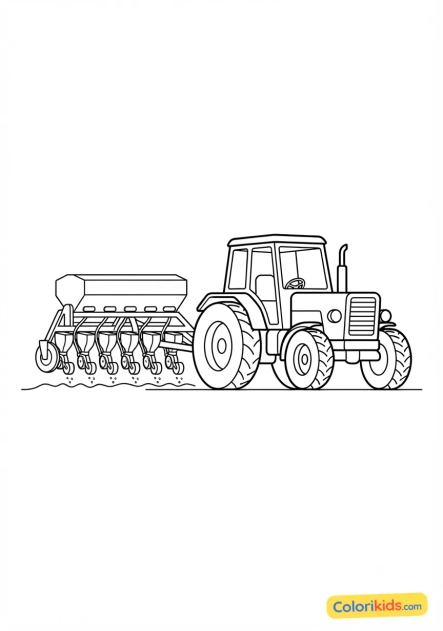 Coloriage à imprimer : tracteur avec un semoir de précision