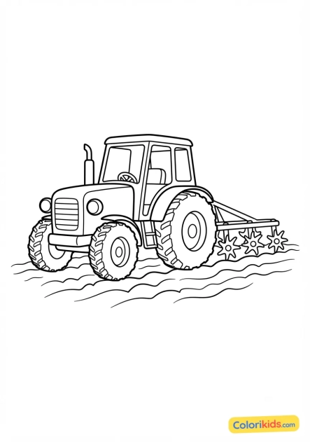 Coloriage à imprimer : tracteur avec une charrue rotative