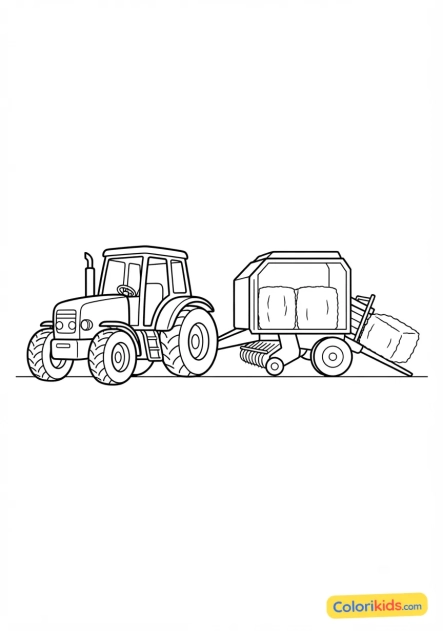 Coloriage à imprimer : tracteur avec une presse à balles carrées