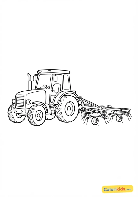 Coloriage à imprimer : tracteur avec une faneuse