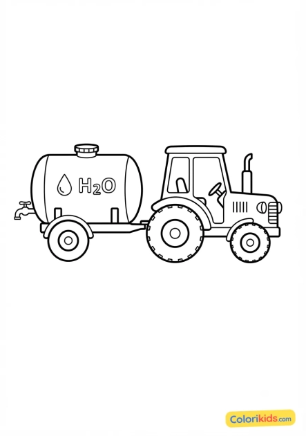 Coloriage à imprimer : tracteur avec une citerne à eau