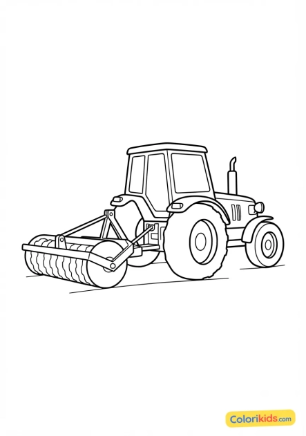 Coloriage à imprimer : tracteur avec un rouleau agricole