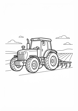 Voir le coloriage Tracteur agricole rouge puissant dans un champ