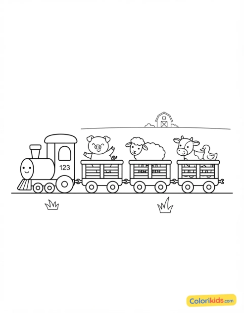 Dibujo para colorear para imprimir: tren de granja transportando animales