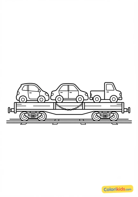 Desenho para colorir para imprimir: vagón plataforma transportando carros