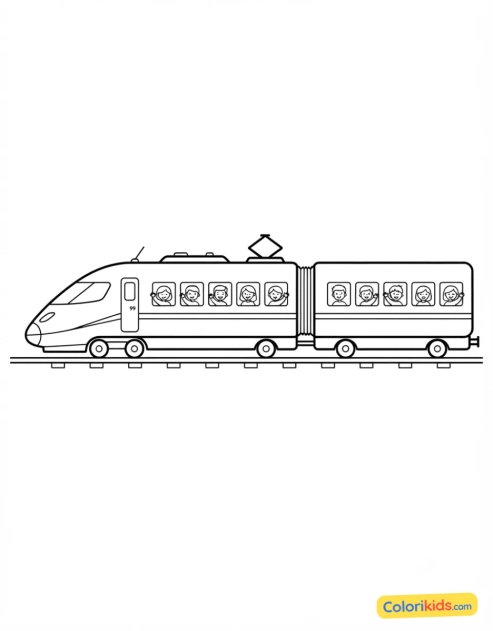 Desenho para colorir para imprimir: trem de passageiros com pessoas nas janelas