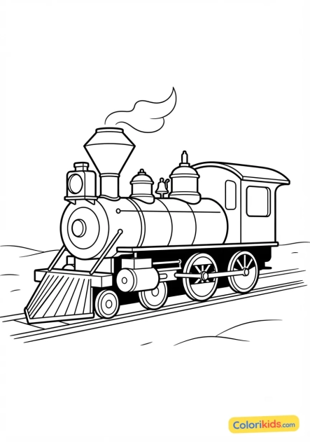 Ausmalbild zum Ausdrucken: retro-Lokomotive in bunten Farben