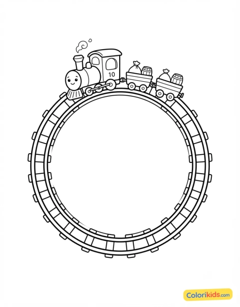 Desenho para colorir para imprimir: pequeno trem em trilhos circulares