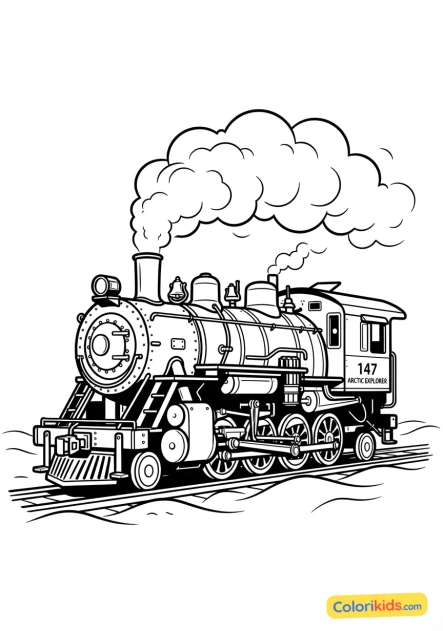 Desenho para colorir para imprimir: locomotiva robusta na neve