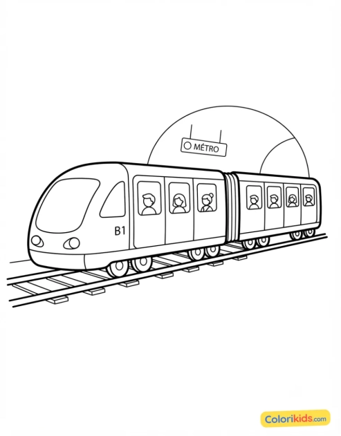 Dibujo para colorear para imprimir: tren subterráneo en un metro