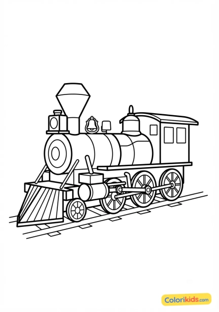 Desenho para colorir para imprimir: locomotiva antiga com pistões visíveis