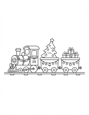 Malvorlage Weihnachtszug mit Girlanden