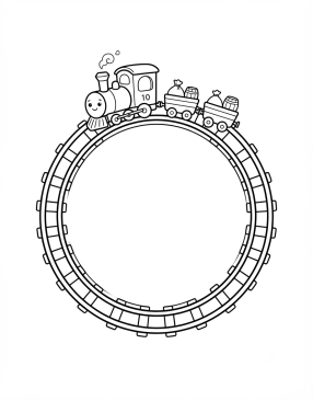 Malvorlage Kleine Eisenbahn auf kreisförmigen Schienen