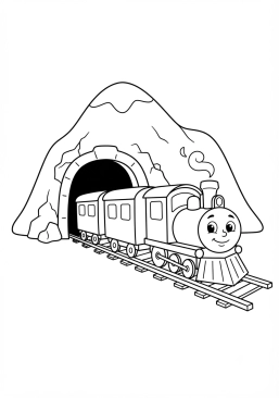 Malvorlage Zug verfährt aus einem Gebirgstunnel