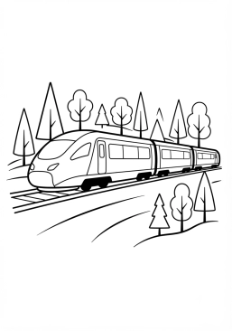 Malvorlage Zug fährt an einer Waldlandschaft vorbei