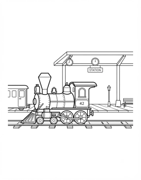 Malvorlage Alte Lokomotive am Bahnhof