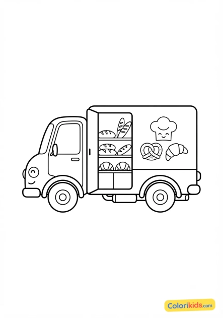 Desenho para colorir para imprimir: caminhão de entrega de pães e doces
