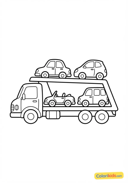 Desenho para colorir para imprimir: caminhão cegonheira com carrinhos