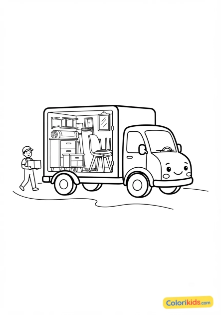 Desenho para colorir para imprimir: caminhão de entrega de móveis prontos para montar